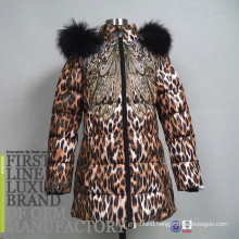 2017 Women Leopard Printing Fashion Product Goose Down Filling Winter Jacket Fur Collar